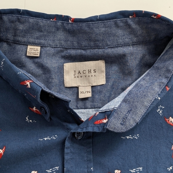 Jachs NY Men's Blue Short Sleeve Button-Up Shirt with Surfer Pattern ~ Size XL - Picture 4 of 6